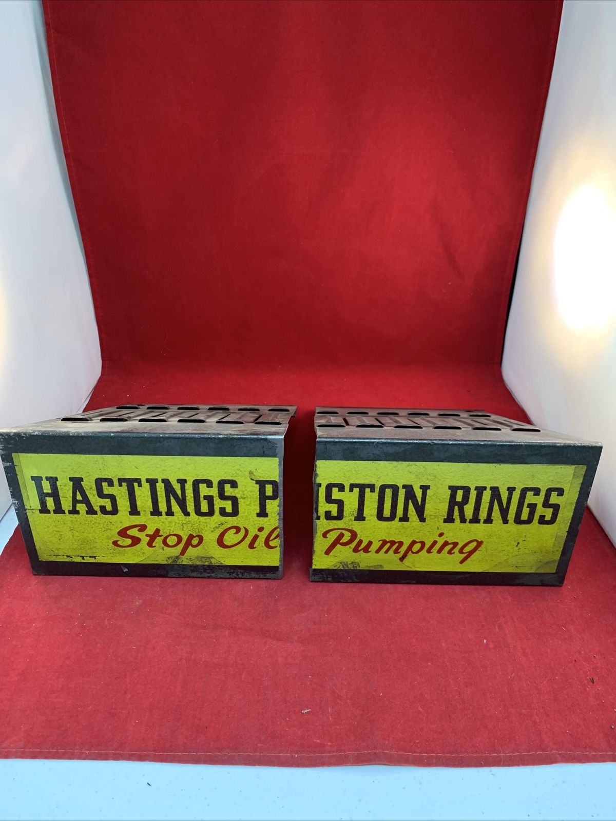 VINTAGE HASTINGS PISTON RINGS METAL SIGN BOOK CATALOG RACK DISPLAY