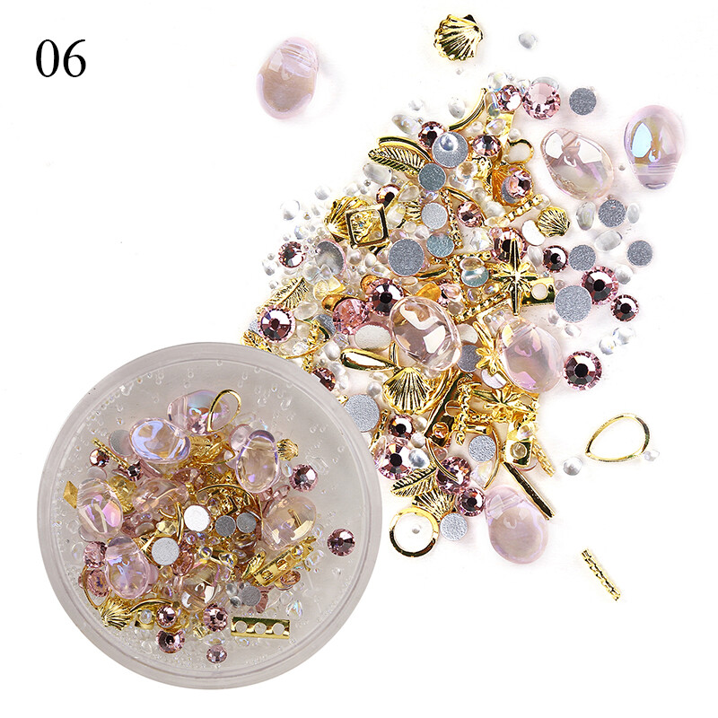 Mixed 3D Rhinestones Crystal Gems Jewelry Gold Sequin Nail Art