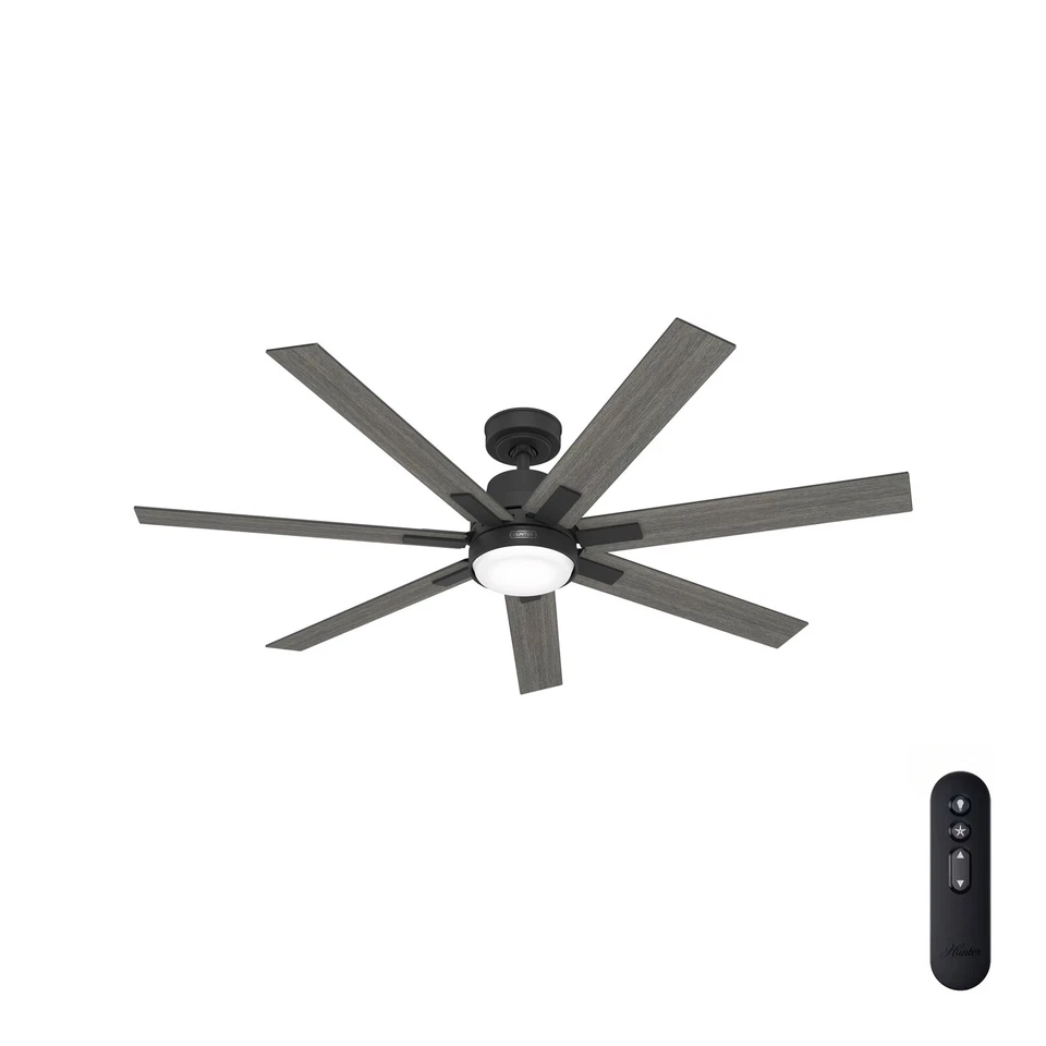 Hunter Fan 60 in Casual Matte Black Indoor Ceiling Fan with Light Kit and Remote