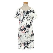 Pink Blush Dress Womens L Large Pink White Floral Stretchy Sheath Round Neck