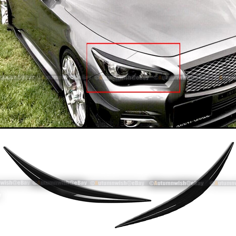 FOR 1422 INFINITI Q50 GLOSSY BLACK HEADLIGHT COVER EYELID EYEBROW EYE