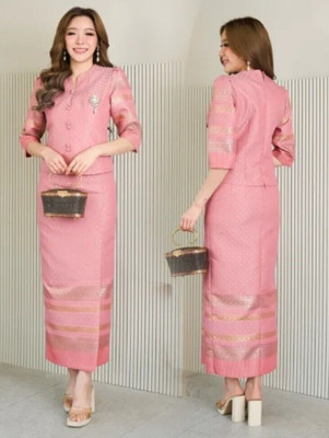 Set Thai Dress Blouse+Skirt Silk Merit Wedding Women Lady Traditional Size M-3XL