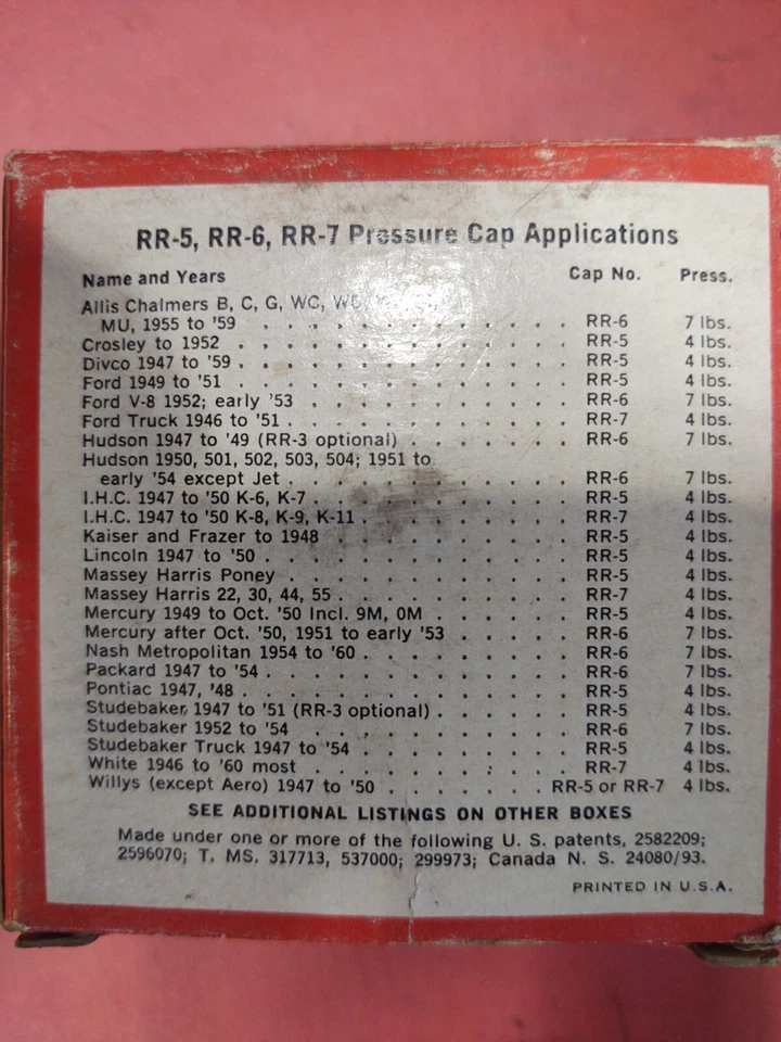 NUEVO DE LOTE TAPA RADIADOR 7 LB HUDSON MERCURY FORD STUDEBAKER NASH PACKARD ALLIS AIRE ACONDICIONADO Foto 2 de 4