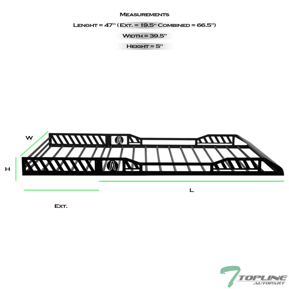 TLAPS For Audi Extendable Roof Rack Cargo Basket Storage Carrier w/Fairing Black Foto 2 de 4