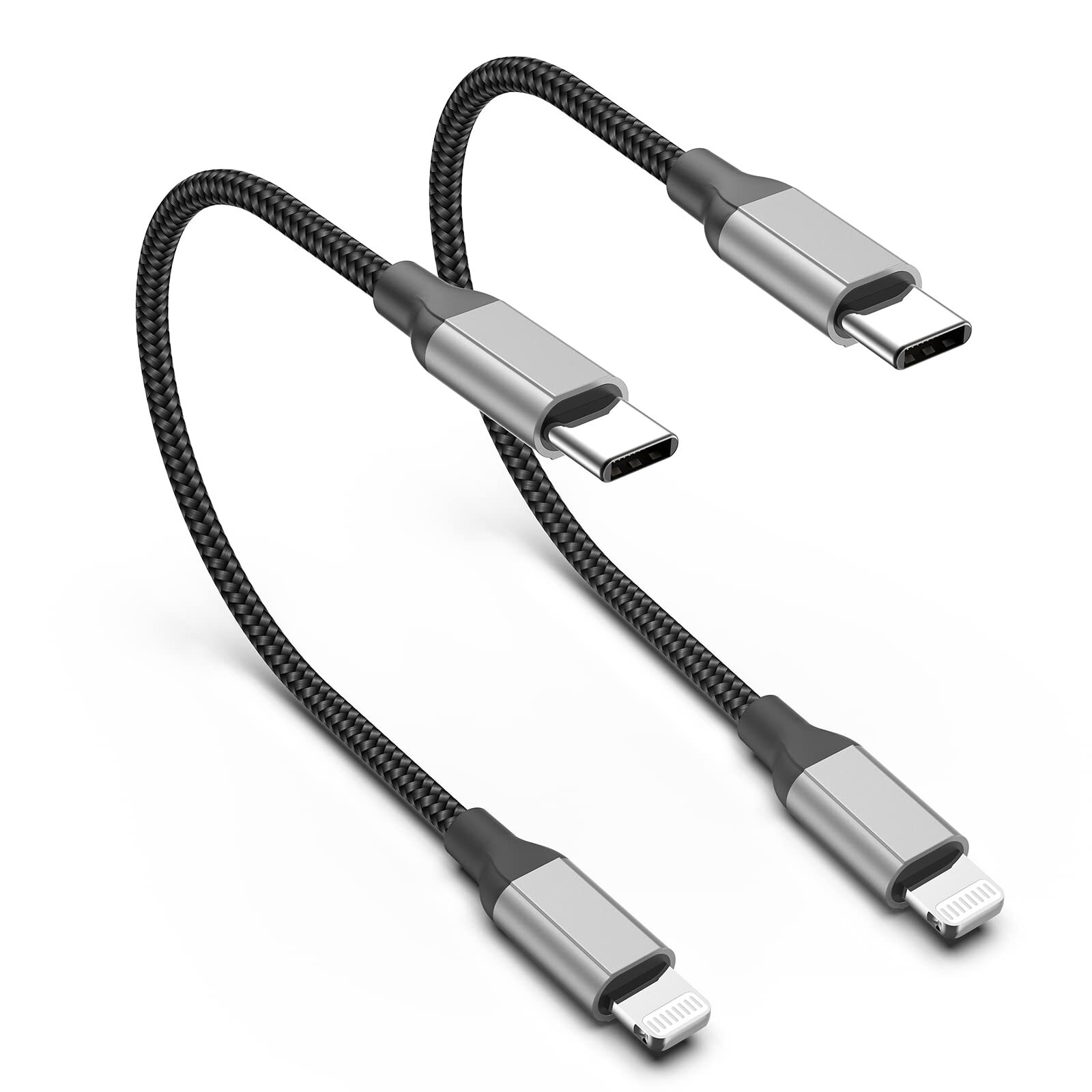 USB C to Lightning Cable 1ft, 2Pack Short iPhone Charger Cord MFi Certified B...-image