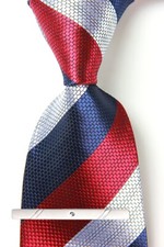 New Classic Striped Blue Silver Red JACQUARD WOVEN 100 Silk Men's Necktie Tie