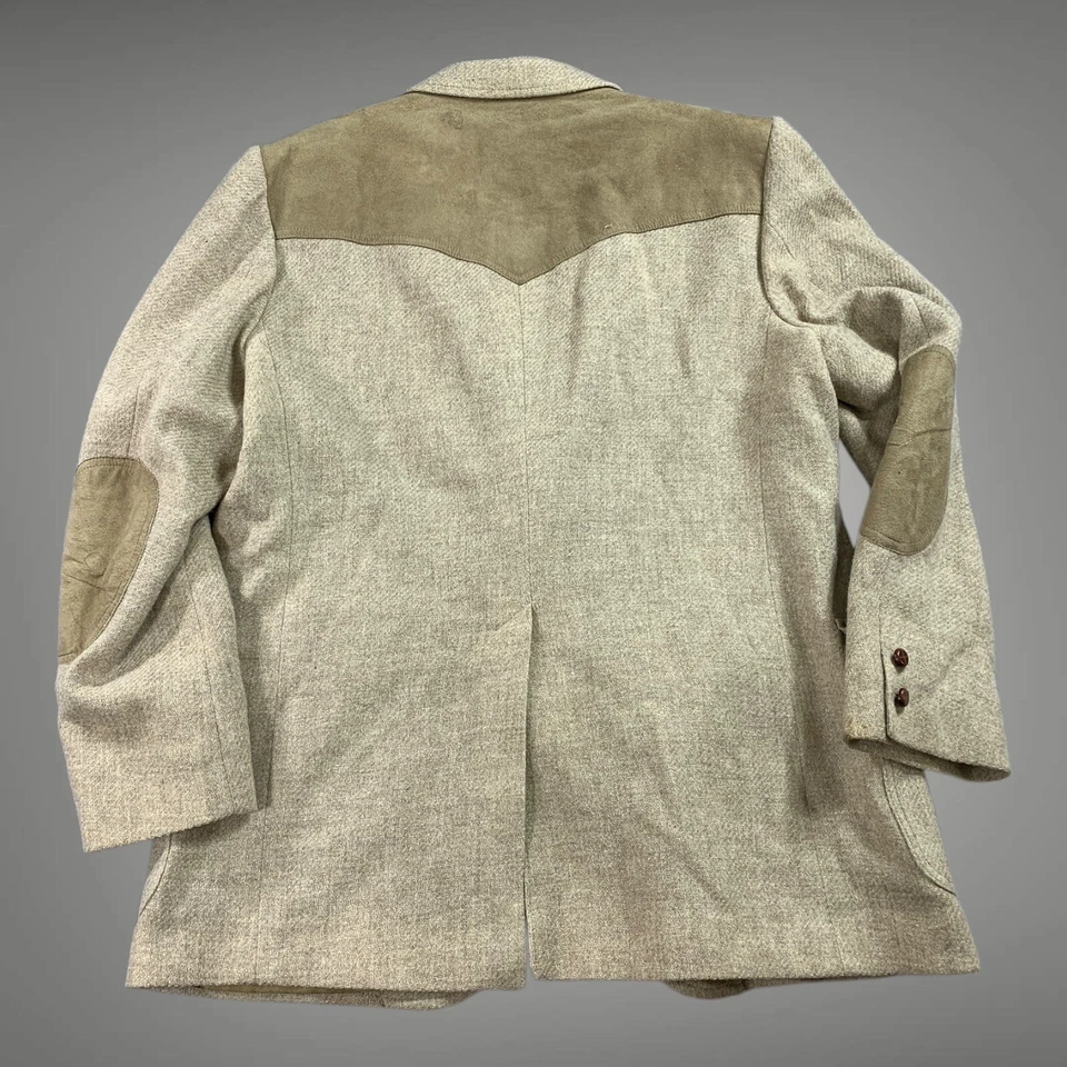 Pendleton Western Blazer Men 46 Tan Wool Tweed Yoked Shoulder Elbow Patch - Image 3 of 4