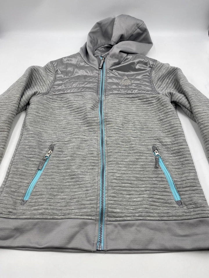 Gerry Women Jacket Zip Up Gray Blue Hooded Ribbed Size Large Pre-Owned Condition - Image 3 of 4