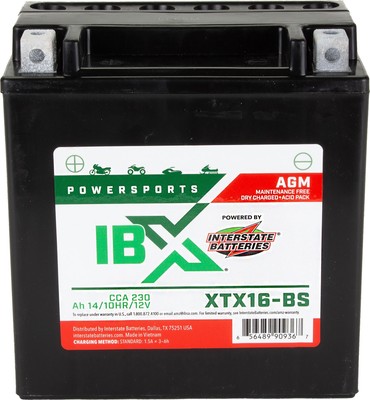 Interstate Batteries YTX16-BS 12V 14Ah Powersports Battery IBX (Nut & Bolt Te...