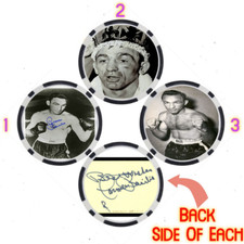 CARMEN BASILIO - BOXING HALL OF FAME - SET OF 3 POKER CHIPS - *SIGNED/AUTO*