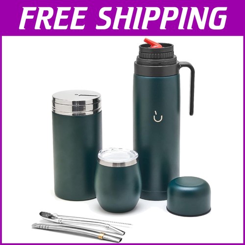 High-Quality Yerba Mate Gourd Set: Thermos, Bombilla & Cleaning Brush Included