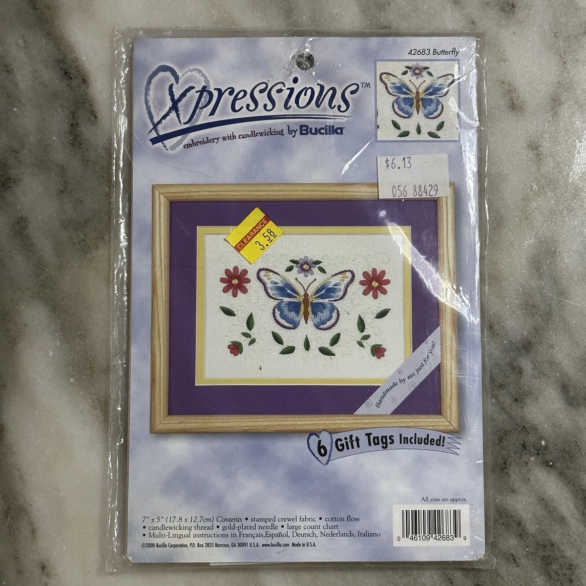 Broderie Vintage 1992 Bucilla Crewel Papillons Et Fleurs Roses, Encadrée Sans Verre - FINIE