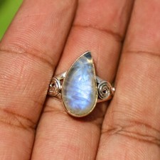 RAINBOW MOONSTONE NATURAL GEMSTONE 925 SOLID STERLING SILVER JEWELRY RING 3 TO12