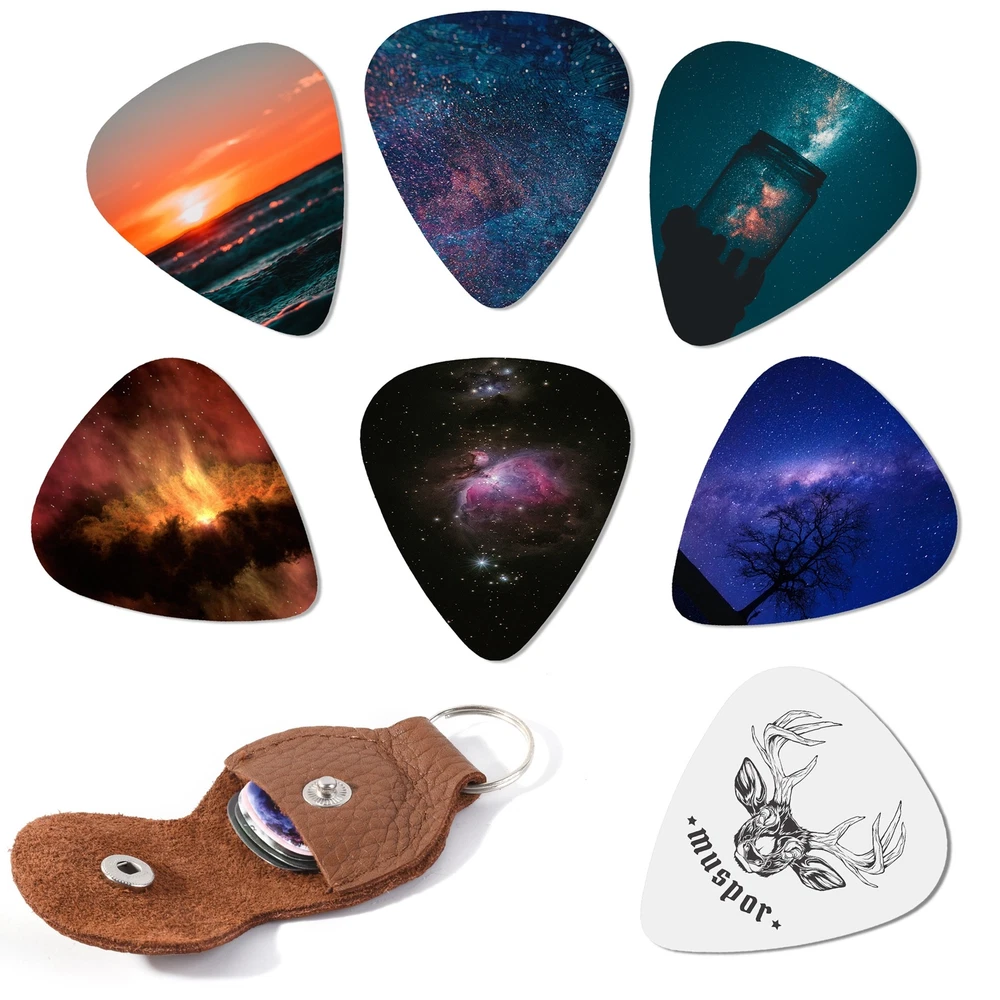 12 Medium Gauge Celluloid Guitar Picks + 1 Glowing Pick With Storage Box