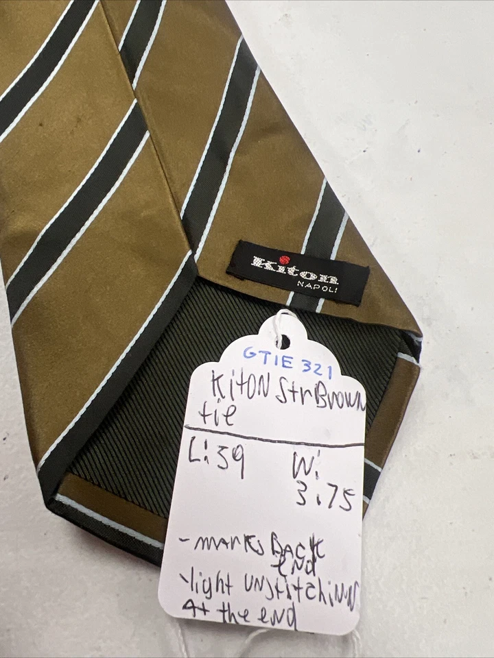 Corbata de cuello Kiton marrón a rayas para hombre $495 Foto 3 de 4