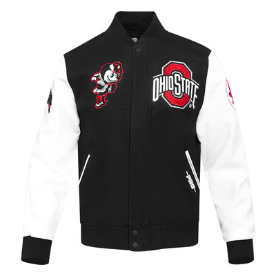 Letterman Ohio State Black Wool Body & White Leather Sleeves Varsity Jacket