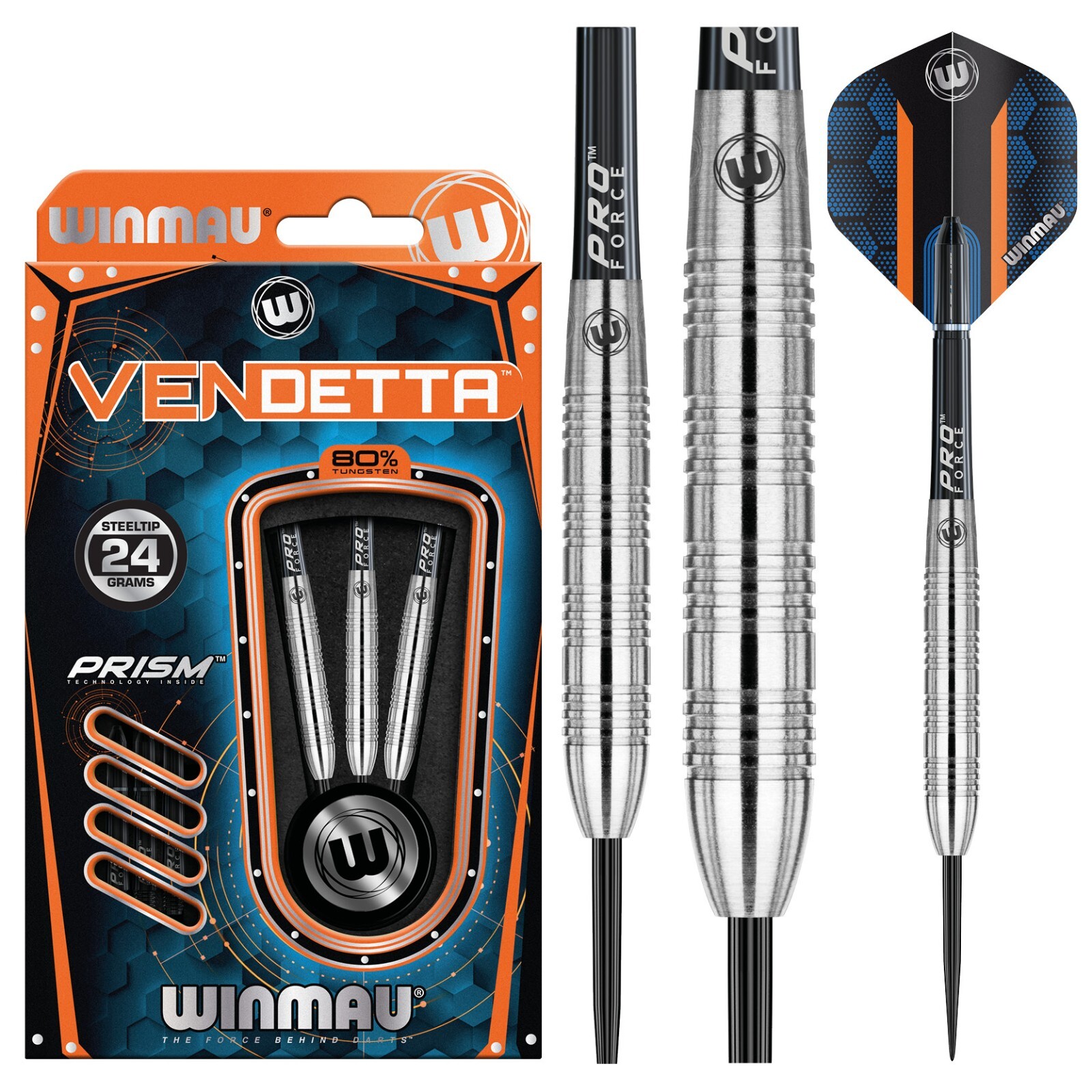 WINMAU Vendetta 24g Professional Steeltip Tungsten Darts Set with Flights & Stem