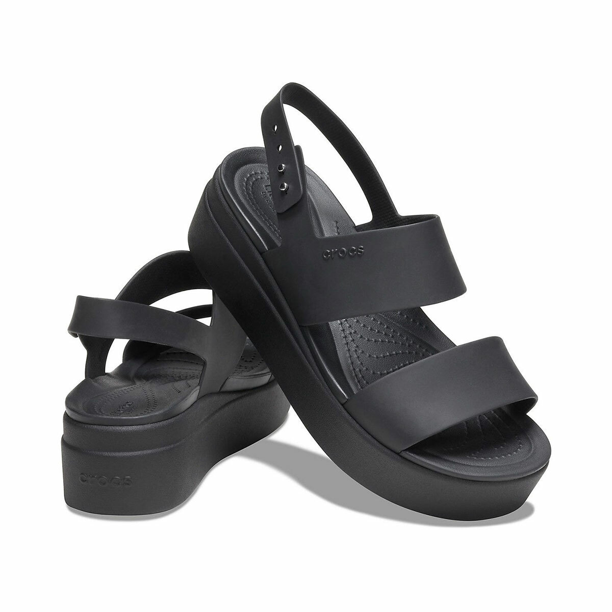 New CROCS Womens BROOKLYN LOW WEDGE SANDAL 206453-060 BLACK US W 5