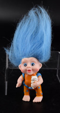 VTG 1991 Applause Baby Troll Doll Holding Teddy Bear Blue Hair 3"