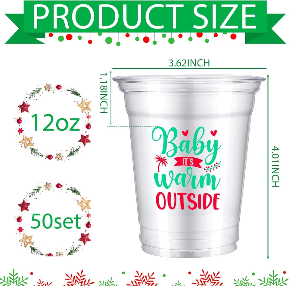 50件装圣诞节7月一次性塑料杯婴儿户外温暖透明杯 — 第 3/4 张图片