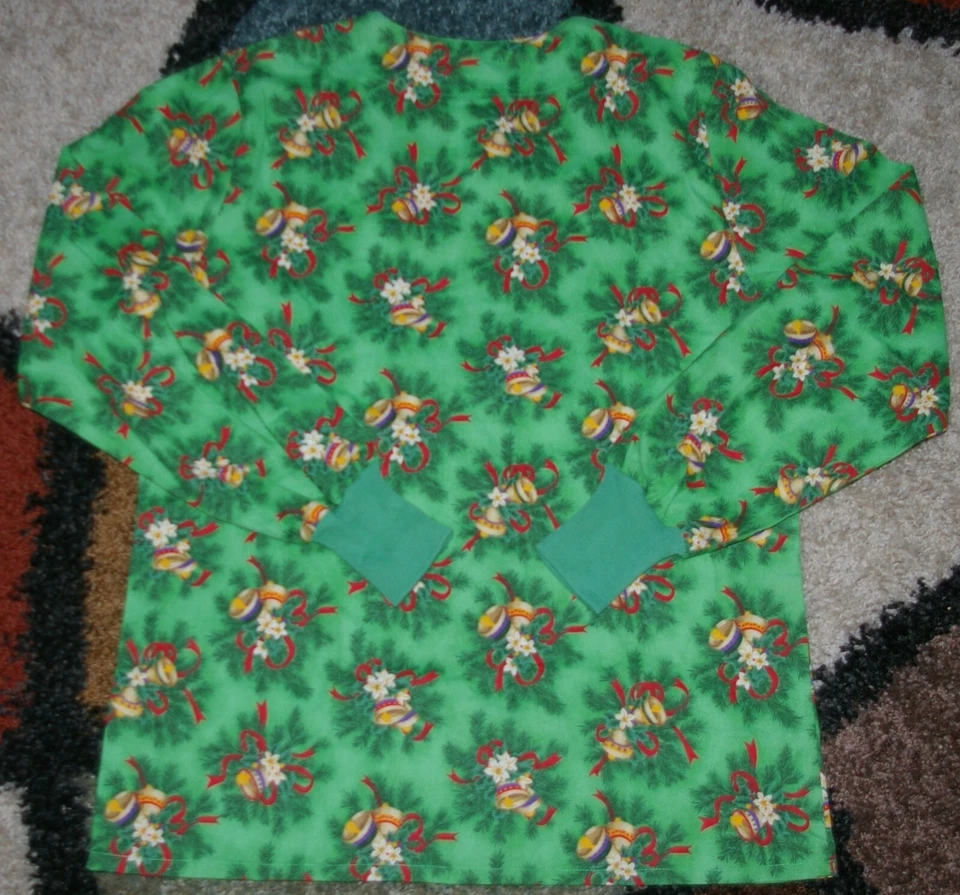 Christmas Warm up Jacket 2 bottom Pockets Knit Cuffs Jingle bells Print Sz XS - Image 4 of 4