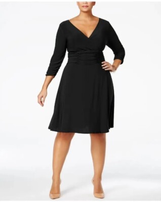 navy blue dress for baby girl NY Collection Womens 2x Plus Size Ruched A-Line Dress Black