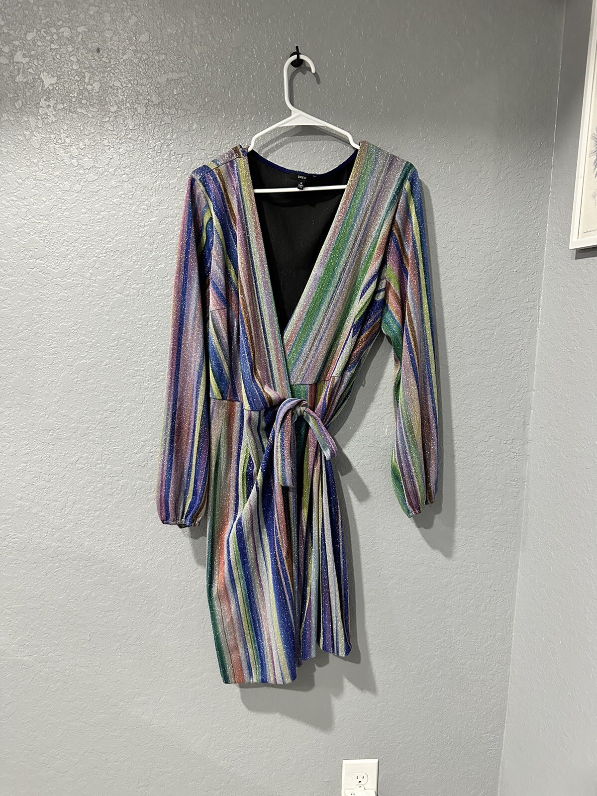 DREW Patsy Wrap Dress Multicolor Striped Metallic… - image 3
