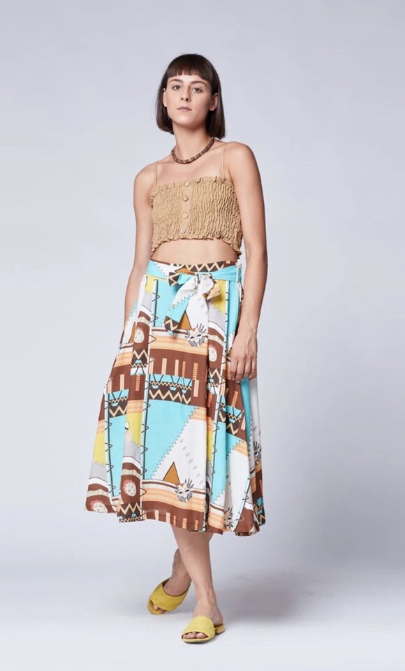 Baci Linen Blend Aztec Patchwork Belted Maxi Skir… - image 2