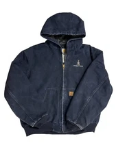 Carhartt Jacket Mens 2XL Blue Canvas Quilt Lined Distressed Workwear J300 MOT