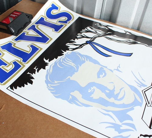 ORIGINAL ELVIS PRESLEY TRiBUTE iN BLUE 1987 14x26 POSTER & SMALL DECAL LOT - Picture 5 of 6