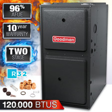 2 Stage 96% AFUE NG or LP Goodman 120K BTU Gas Furnace, Upflow/Horizontal GR9T96