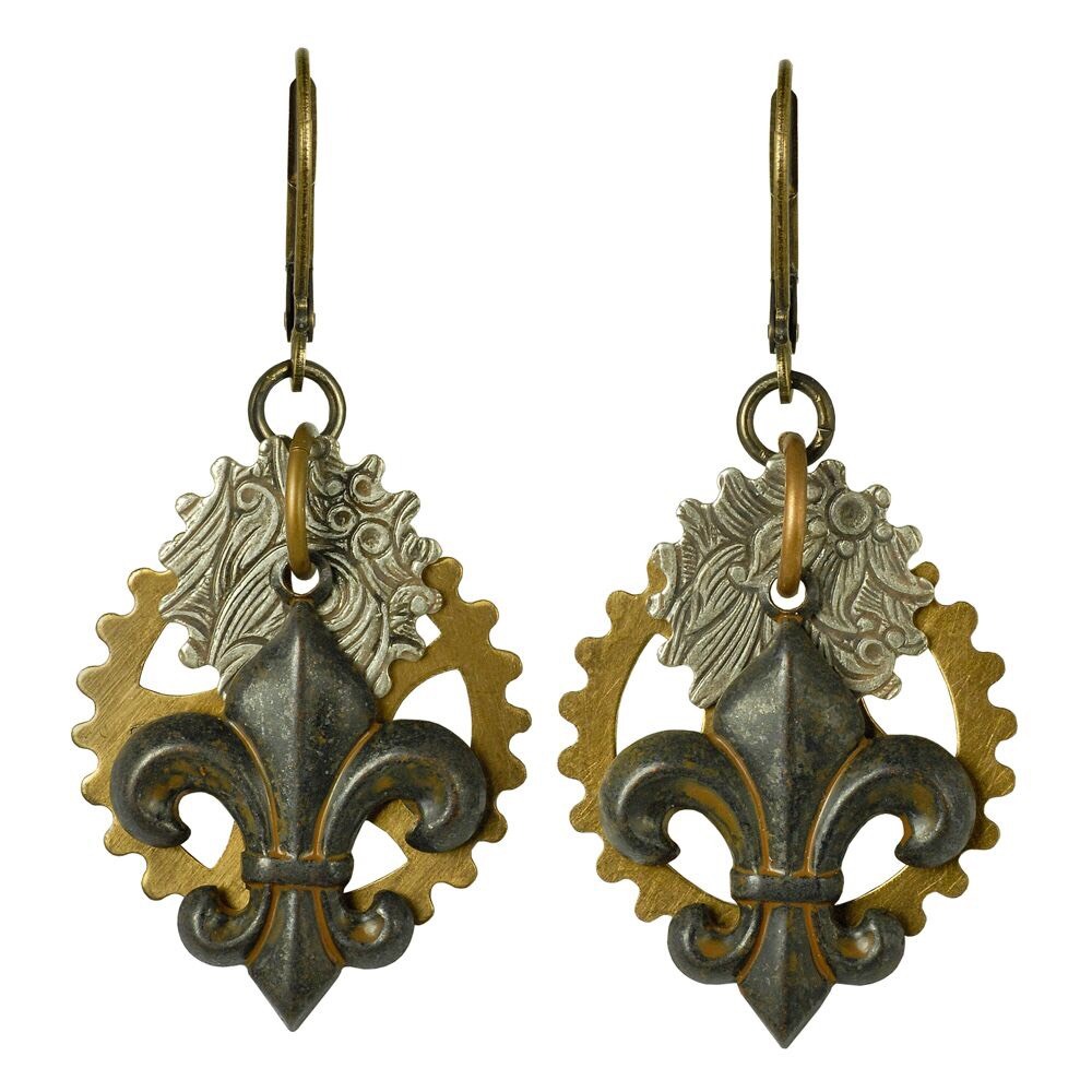 Steam Fleur Steampunk Dangle Earrings | High-quality Etched Brass-image