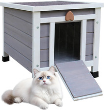 Weatherproof Outdoor Cat House for Feral Cats - Small Wooden Pet Habitat
