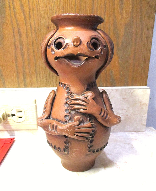 Vintage Romania Pottery Folk Art Figural Woman Vase Stamped