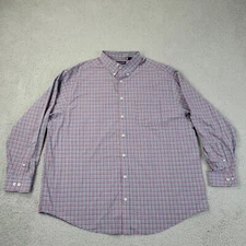 Roundtree & Yorke Shirt Mens 2XB 2X Big Red Blue Check Button Down Long Sleeve