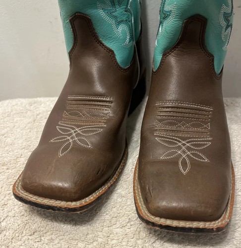 Justin 310JR Chocolate Burnished Cowboy Leather Square Toe Boots! Size 4.5D - Picture 7 of 13
