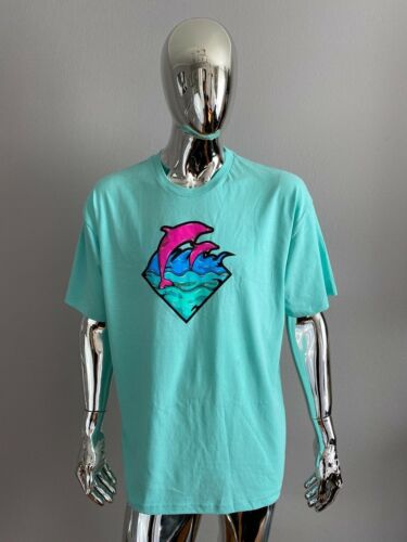 Pink Dolphin Logo Adult Men T-Shirt Aqua Size X Large Cotton