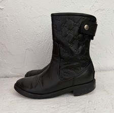Gucci black leather GG monogram ankle Combat boots Womens Size 36 Needs Repair