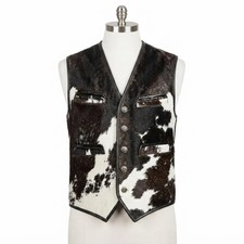 Men's Real Cowhide Leather Vest Western Cowboy Waistcoat Hair-On Pony Skin