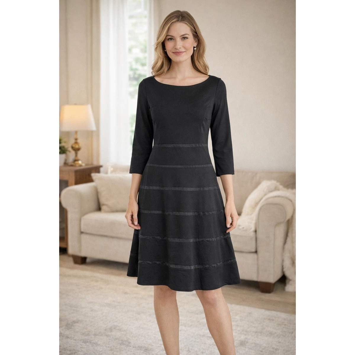 knee length dresses for ladies ERIN FETHERSTON Black Lace Sleeveless Ruffled Dress