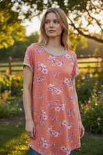 SOHO Womens L Orange Pink Gray Floral Short S...