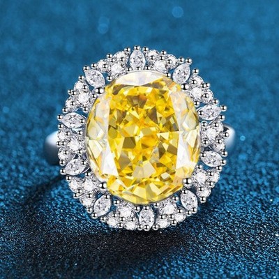 Certified 10ct Oval Lab Grown Yellow Diamond Ring, 18K Gold Vermeil Luxury