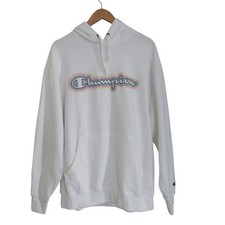 Champion Womens Powerblend Hoodie Sweatshirt Size XL White Kanga Pocket Warm