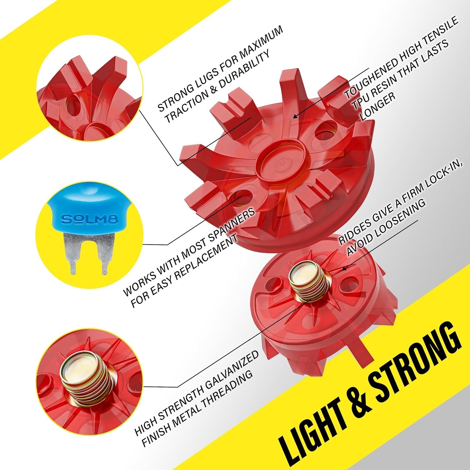 Golf Shoe Spikes Replacement Metal Screw Threading ¼ Inch 24 Pcs with Spanner
