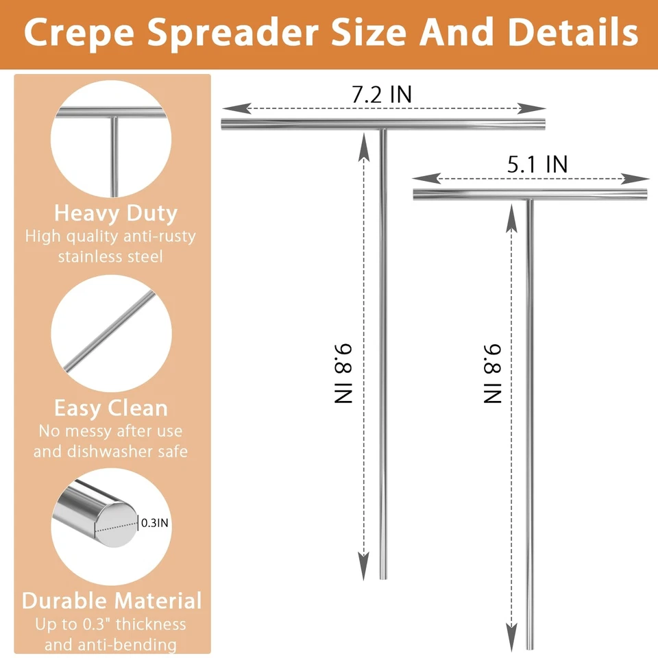 Crepe Spreader and Spatula Kit Stainless Steel Crepe Spreader Tool 5", 7" Spr... - Image 4 of 4