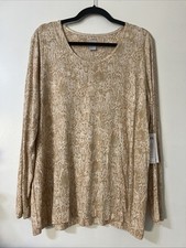 Chico’s Touch Of Cool Snake Animal Print Top Tan Chico’s Sz 3 Sycamore Metalic