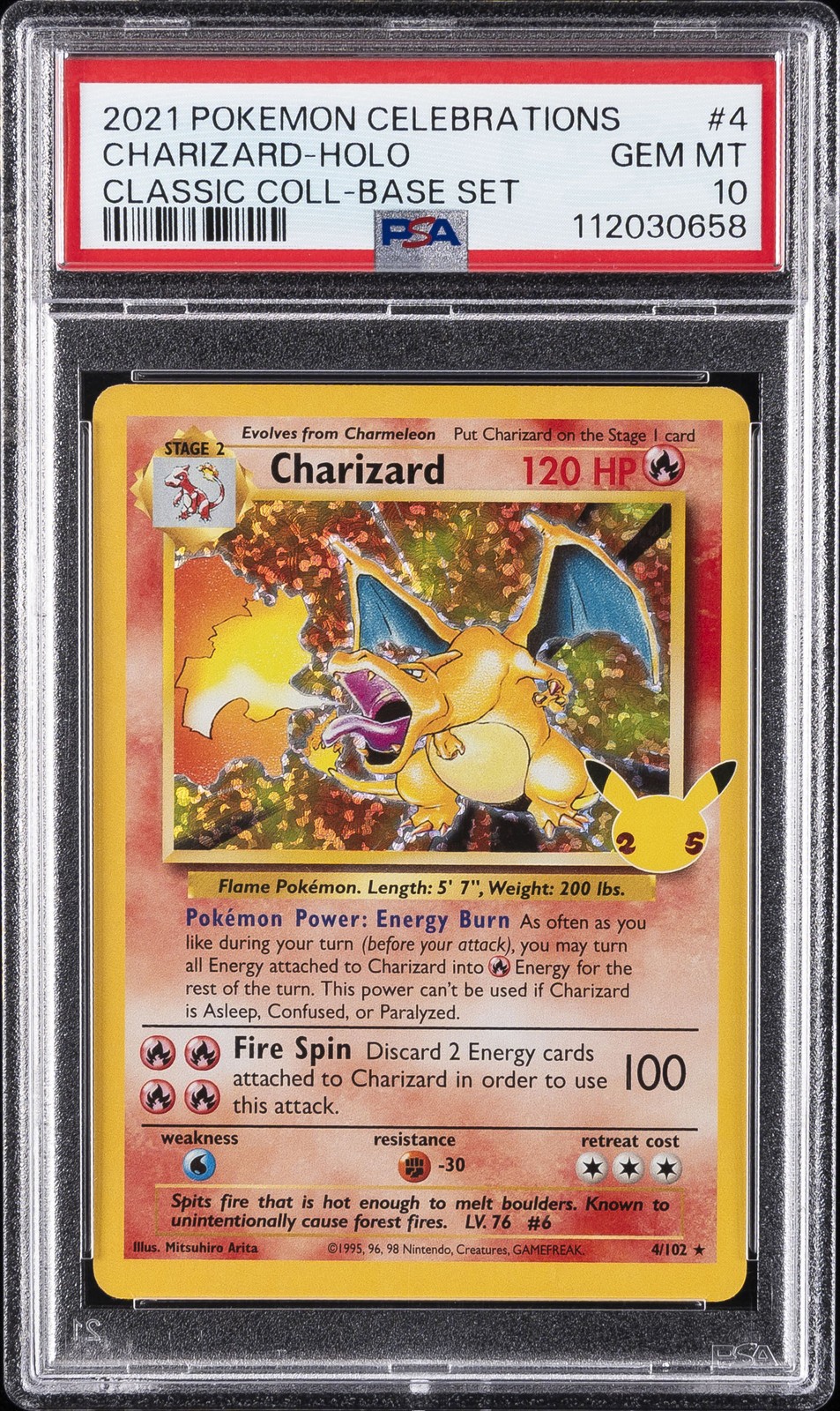2021 POKEMON CELEBRATIONS CLASSIC COLLECTION #4 CHARIZARD-HOLO PSA 10