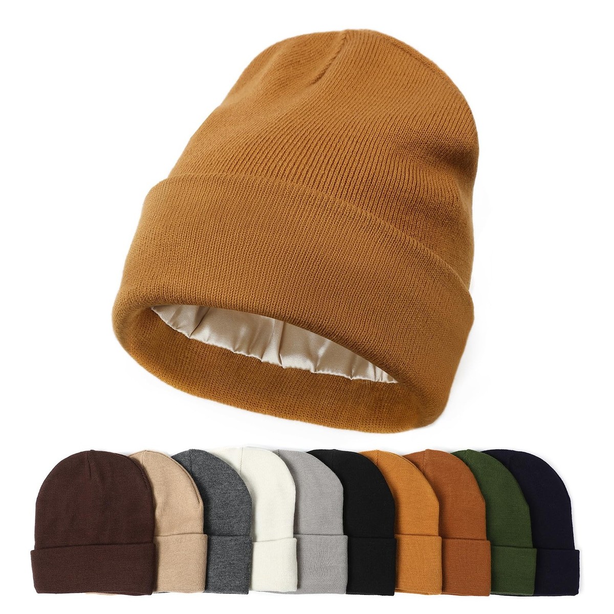 Satin Lined Beanie Hats Women Men Knit Acrylic Winter Hat Silk