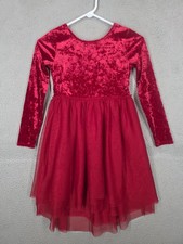Cat  Jack Crushed Red Velvet And Tulle Party Dress Size 7/8 Christmas Holiday