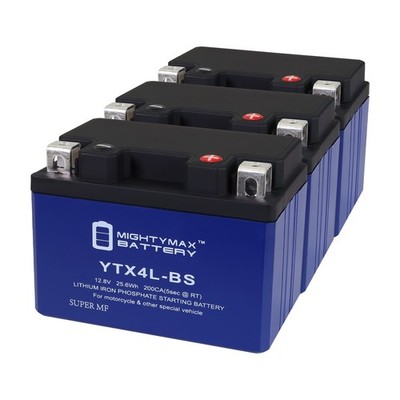 Mighty Max YTX4L-BSLIFEPO4 Lithium, Replaces Yamaha Maxam, Morphous - 3 Pack